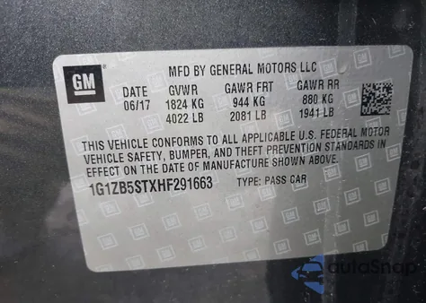 2017 Chevrolet Malibu Ls из США, поврежденный, VIN 1G1ZB5STXHF291663